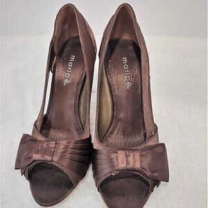 Maripe "Jezebel" Brown Pleated Fabric Heels w/ Bow-Bridal / Formal - Size 6.5